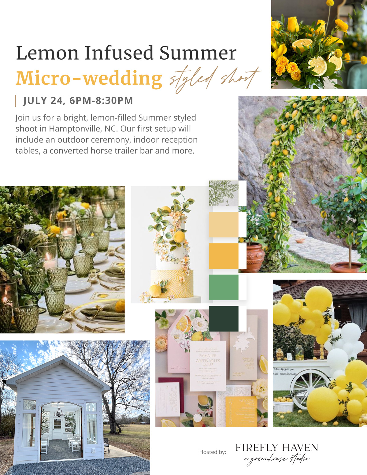 Lemon Infused Summer Micro-wedding styled shoot mood board hosted by Firefly Haven