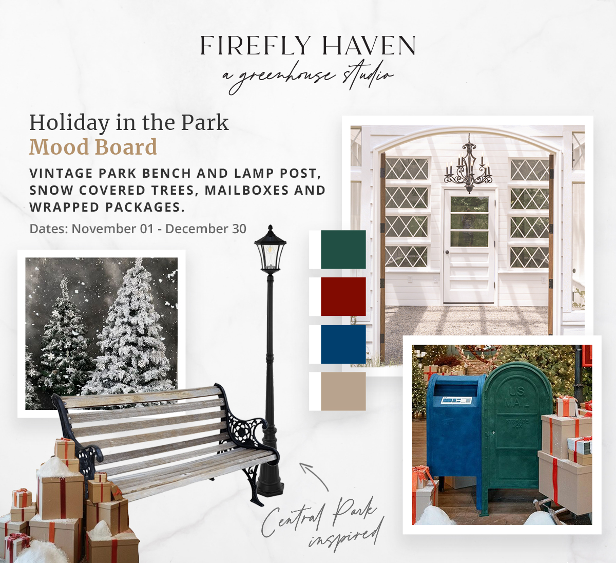 Upcoming Christmas Mood Board for a Holiday in the Park set at Firefly Haven