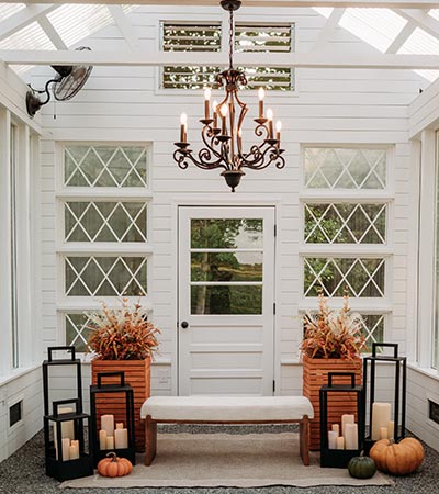 Interior of Firefly Haven Greenhouse during a Lantern Lit Fall photography set